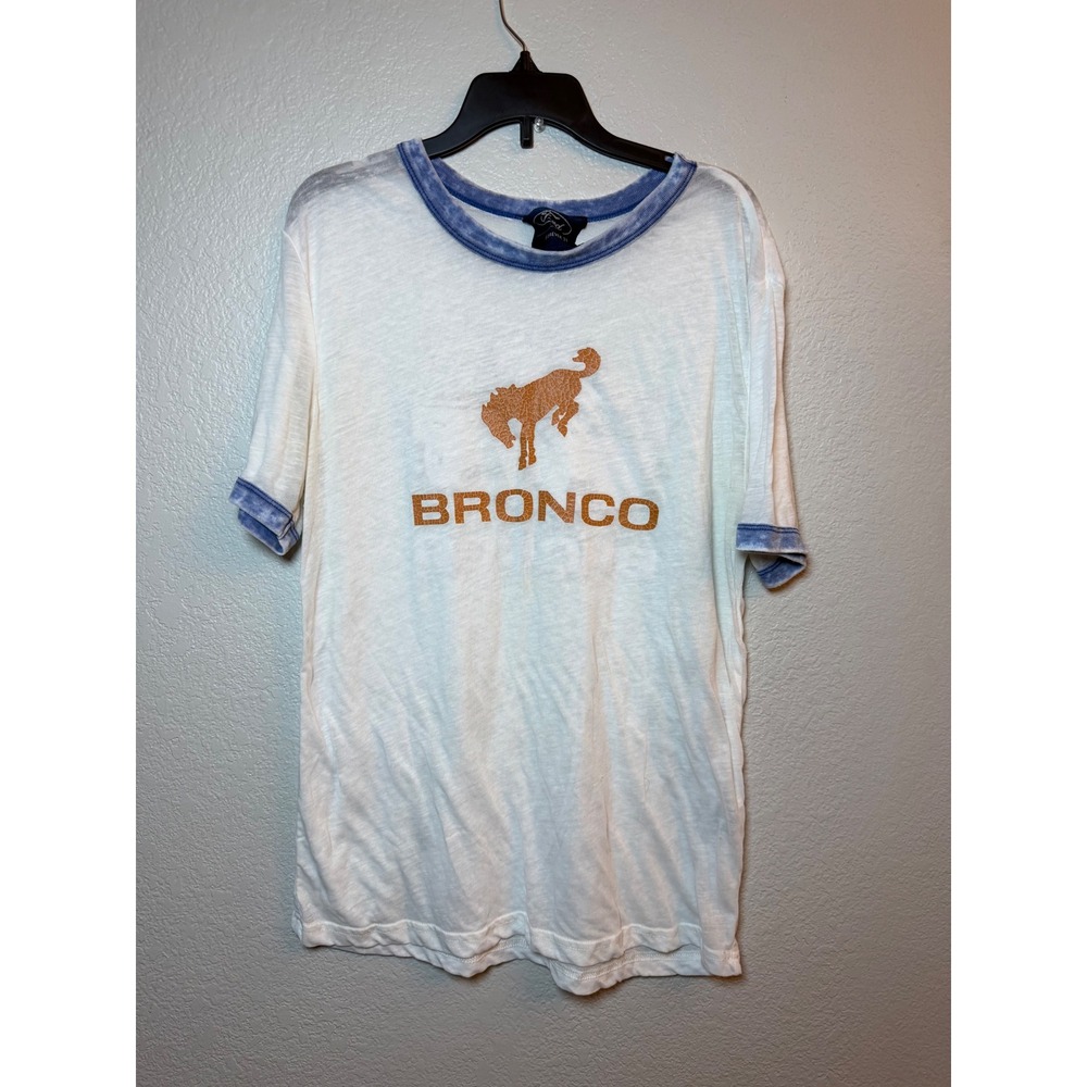 Forever 21 Ford Bronco Ringer Tee White Blue Acid Wash Graphic T-Shirt Medium